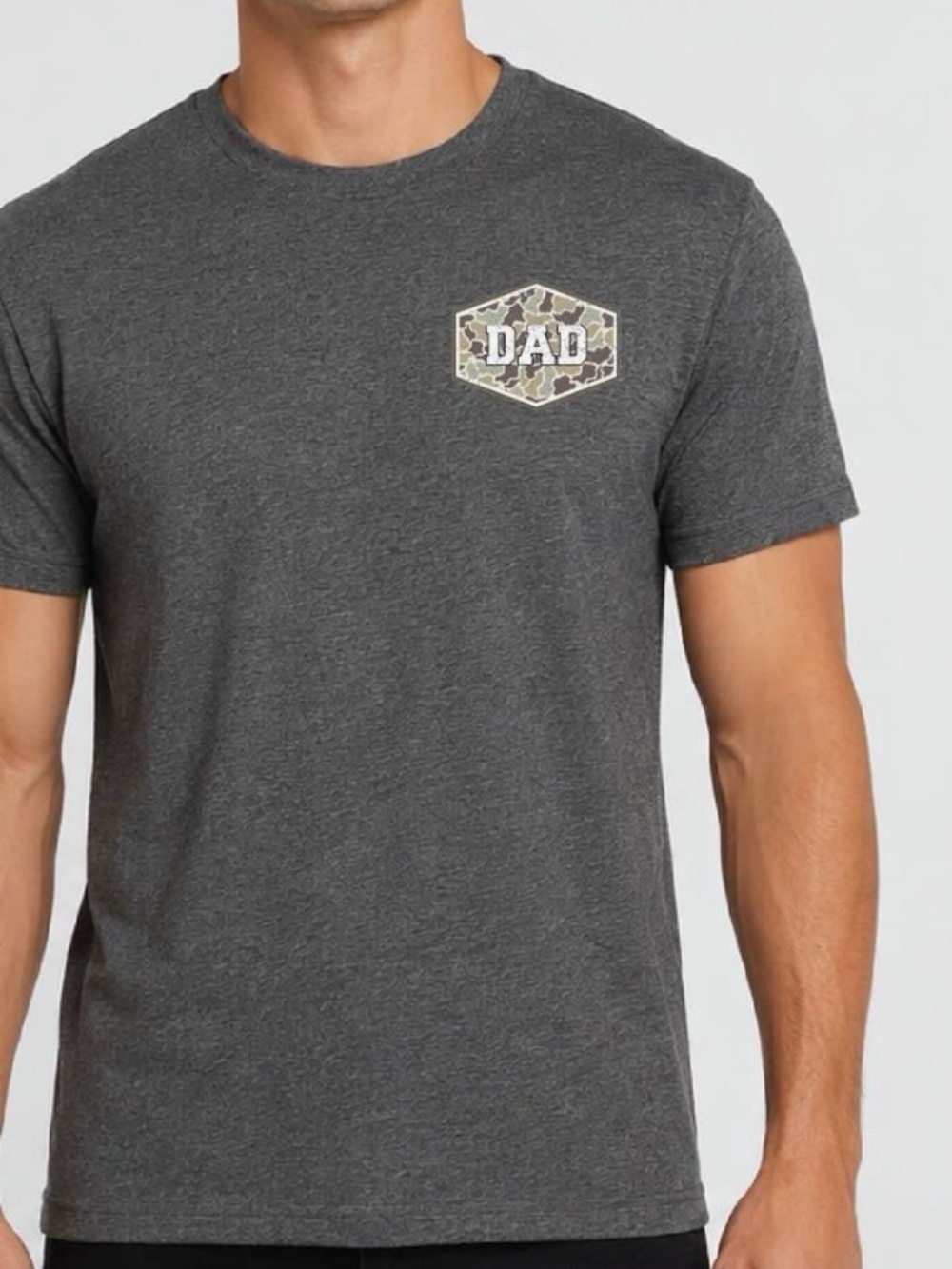 Gildan Charcoal Gray Tee with Camo "DAD" Patch